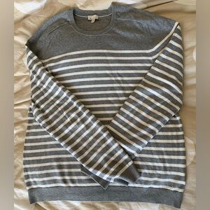 Gap Cotton Cashmere Men's XL Striped Pullover Sweater Gray White Crew Neck Knit